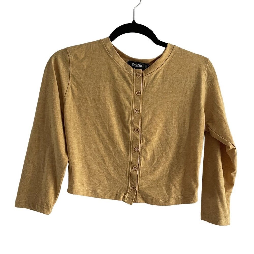 Missguided Women 6 Mustard Yellow Button Front Long Sleeve Crop Top NWT
